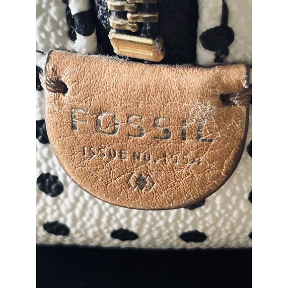 Fossil Sydney Satchel Black & Cream Polka Dot Small Hand Bag Purse Shoulder Bag - Picture 5 of 14